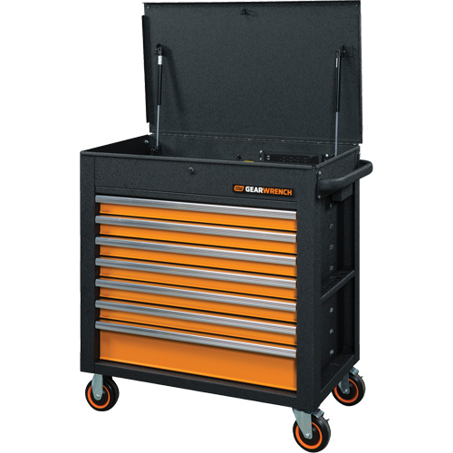 Chariot &agrave; outils s&eacute;rie GSX avec dessus inclin&eacute;, 7 tiroirs, 35" lo x 20" la x 39" h, Noir/Orange Sidevic Inc.