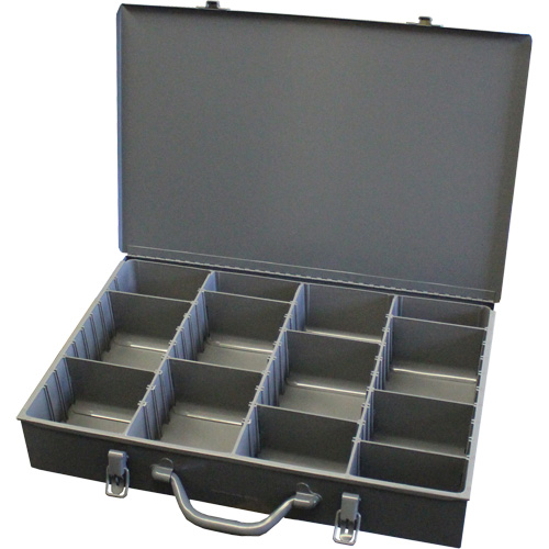 Adjustable Compartment Boxes, Steel, Variable Slots, 13-3/8" W x 9-1/4" D x 2" H, Grey Sidevic Inc.