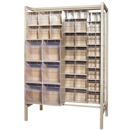 Syst&egrave;me de stockage &agrave; glissi&egrave;re &agrave; bacs basculants autonome, 51-1/4" la x 26" p x 77" h, 101 tiroirs Sidevic Inc.