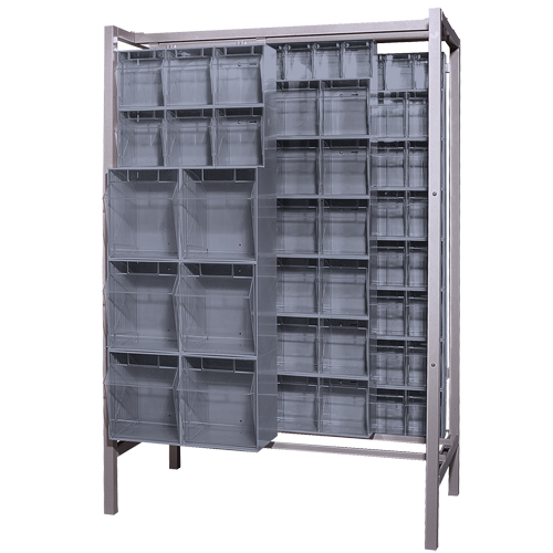 Syst&egrave;me de stockage &agrave; glissi&egrave;re &agrave; bacs basculants autonome, 51-1/4" la x 26" p x 77" h, 101 tiroirs Sidevic Inc.
