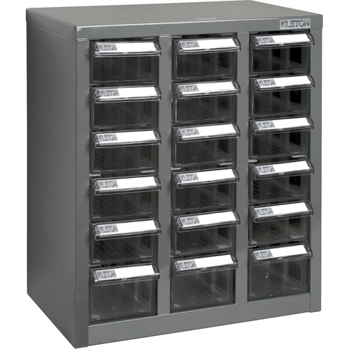 Casiers pour pi&egrave;ces KPC-600, Acier galvanis&eacute;, 18 tiroirs, 13-9/10" x 8-7/10" x 16-3/10", Gris Sidevic Inc.