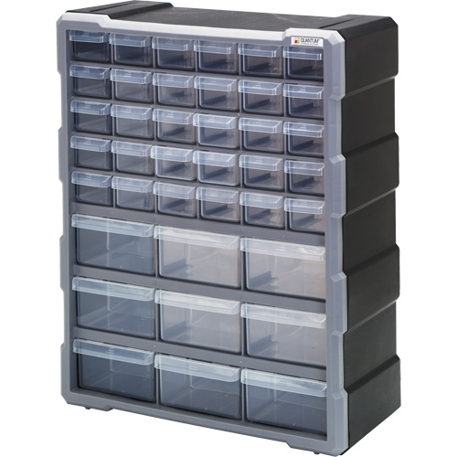 Drawer Cabinet, Plastic, 39 Drawers, 15" x 6-1/4" x 18-3/4", Black Sidevic Inc.