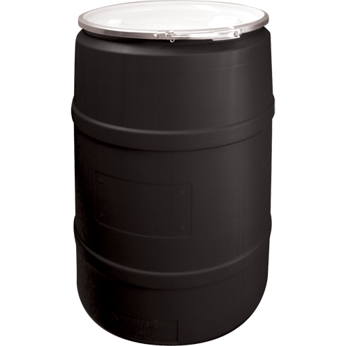 Barils en poly&eacute;thyl&egrave;ne, 55 gal. US (45 gal. imp.), Dessus ouvert, Noir Sidevic Inc.