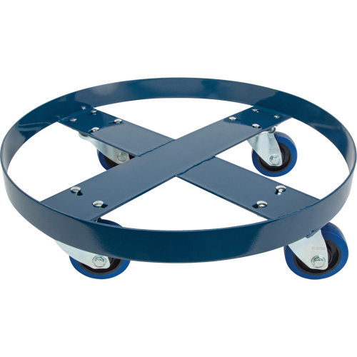 Drum Dolly, Steel, 1400 lbs. Capacity, 24" Diameter, Blue Elastic Casters Sidevic Inc.