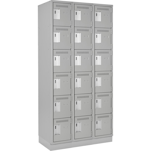 Clean Line Lockerette, 6 -tier, Bank of 3, 36" x 18" x 76", Steel, Grey, Rivet (Assembled) Sidevic Inc.