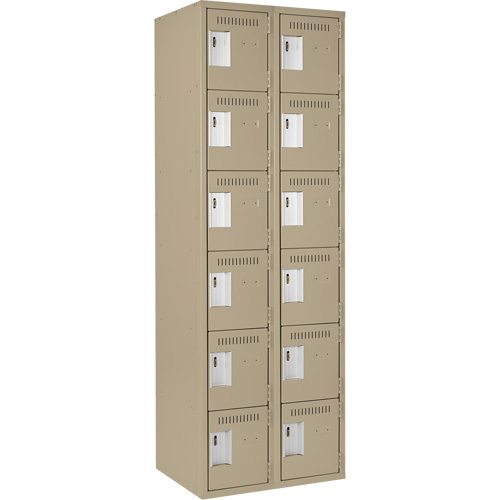 Clean Line Lockerette, 6 -tier, Bank of 2, 24" x 18" x 72", Steel, Beige, Rivet (Assembled) Sidevic Inc.