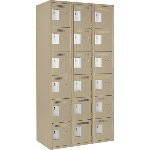 Clean Line Lockerette, 6 -tier, Bank of 3, 36" x 18" x 72", Steel, Beige, Rivet (Assembled) Sidevic Inc.