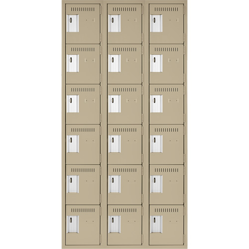 Clean Line Lockerette, 6 -tier, Bank of 3, 36" x 18" x 72", Steel, Beige, Rivet (Assembled) Sidevic Inc.