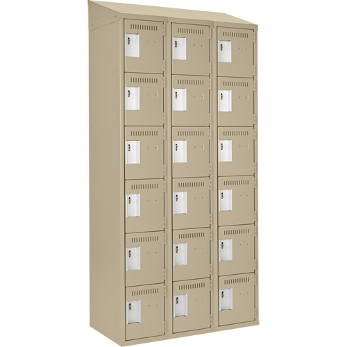 Clean Line Lockerette, 6 -tier, Bank of 3, 36" x 18" x 78", Steel, Beige, Rivet (Assembled) Sidevic Inc.