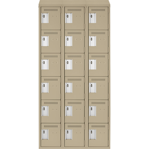 Clean Line Lockerette, 6 -tier, Bank of 3, 36" x 18" x 78", Steel, Beige, Rivet (Assembled) Sidevic Inc.