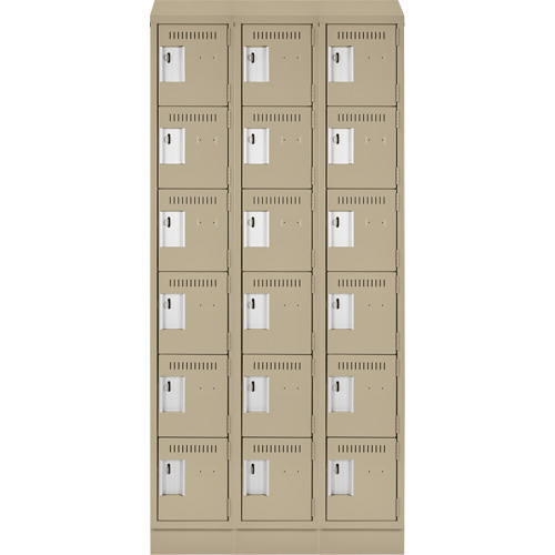 Clean Line Lockerette , 6 -tier, Bank of 3, 36" x 18" x 82", Steel, Beige, Rivet (Assembled) Sidevic Inc.