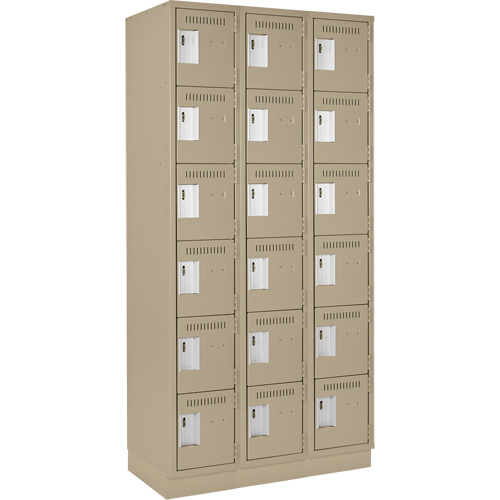 Clean Line Lockerette, 6 -tier, Bank of 3, 36" x 18" x 76", Steel, Beige, Rivet (Assembled) Sidevic Inc.