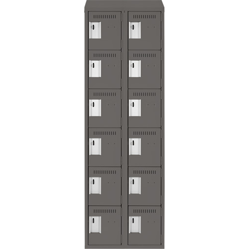 Clean Line Lockerette, 6 -tier, Bank of 2, 24" x 18" x 78", Steel, Charcoal, Rivet (Assembled) Sidevic Inc.