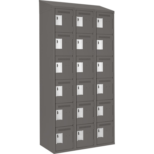 Clean Line Lockerette, 6 -tier, Bank of 3, 36" x 18" x 78", Steel, Charcoal, Rivet (Assembled) Sidevic Inc.