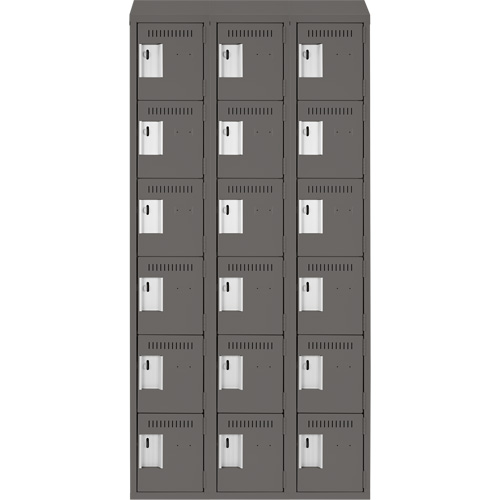 Clean Line Lockerette, 6 -tier, Bank of 3, 36" x 18" x 78", Steel, Charcoal, Rivet (Assembled) Sidevic Inc.