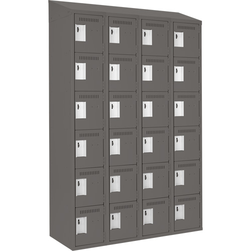 Clean Line Lockerette, 6 -tier, Bank of 4, 48" x 18" x 78", Steel, Charcoal, Rivet (Assembled) Sidevic Inc.
