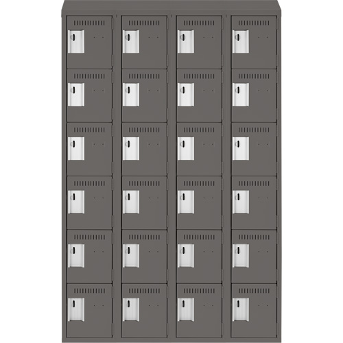 Clean Line Lockerette, 6 -tier, Bank of 4, 48" x 18" x 78", Steel, Charcoal, Rivet (Assembled) Sidevic Inc.