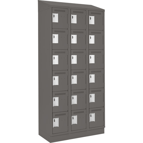 Clean Line Lockerette, 6 -tier, Bank of 3, 36" x 18" x 82", Steel, Charcoal, Rivet (Assembled) Sidevic Inc.