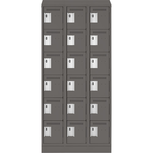 Clean Line Lockerette, 6 -tier, Bank of 3, 36" x 18" x 82", Steel, Charcoal, Rivet (Assembled) Sidevic Inc.