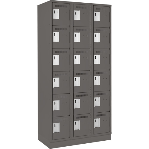 Clean Line Lockerette, 6 -tier, Bank of 3, 36" x 18" x 76", Steel, Charcoal, Rivet (Assembled) Sidevic Inc.