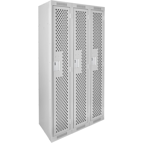 Clean Line Lockers, Bank of 3, 36" x 15" x 72", Steel, Grey, Rivet (Assembled), Perforated Sidevic Inc.