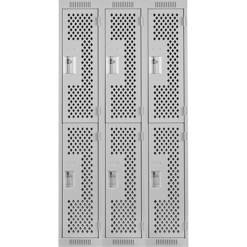 Clean Line Lockers, 2 -tier, Bank of 3, 36" x 15" x 72", Steel, Grey, Rivet (Assembled), Perforated Sidevic Inc.