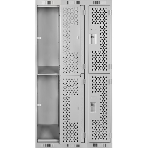 Clean Line Lockers, 2 -tier, Bank of 3, 36" x 15" x 72", Steel, Grey, Rivet (Assembled), Perforated Sidevic Inc.