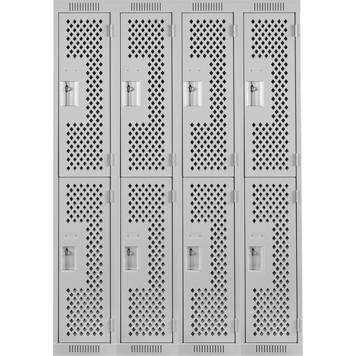 Casiers Clean Line, 2 niveaux, Bloc de 4, 48" x 12" x 72", Acier, Gris, Rivet (assembl&eacute;), Perfor&eacute; Sidevic Inc.
