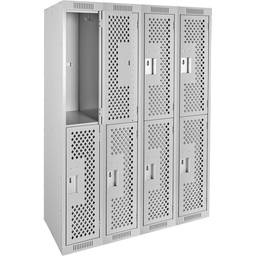 Casiers Clean Line, 2 niveaux, Bloc de 4, 48" x 12" x 72", Acier, Gris, Rivet (assembl&eacute;), Perfor&eacute; Sidevic Inc.