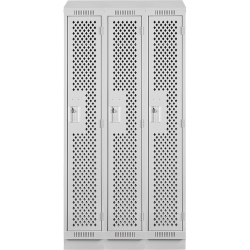 Clean Line Lockers, Bank of 3, 36" x 18" x 82", Steel, Grey, Rivet (Assembled), Perforated Sidevic Inc.