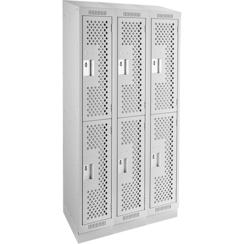 Clean Line Lockers, 2 -tier, Bank of 3, 36" x 15" x 82", Steel, Grey, Rivet (Assembled), Perforated Sidevic Inc.
