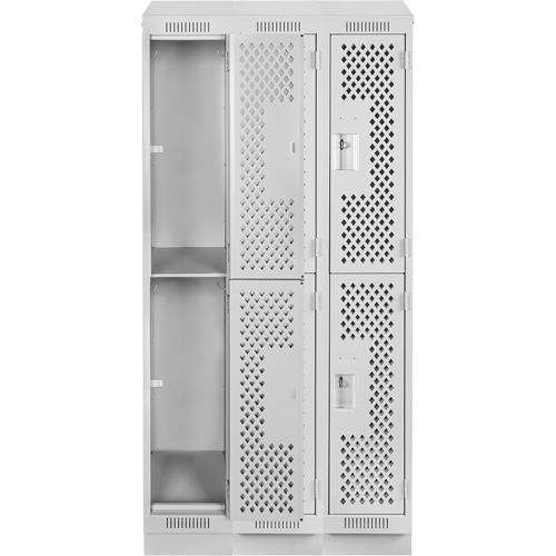 Clean Line Lockers, 2 -tier, Bank of 3, 36" x 15" x 82", Steel, Grey, Rivet (Assembled), Perforated Sidevic Inc.