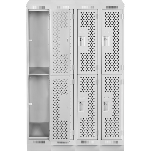 Clean Line Lockers, 2 -tier, Bank of 4, 48" x 15" x 82", Steel, Grey, Rivet (Assembled), Perforated Sidevic Inc.