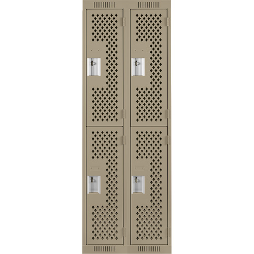 Casiers Clean Line, 2 niveaux, Bloc de 2, 24" x 12" x 72", Acier, Beige, Rivet (assembl&eacute;), Perfor&eacute; Sidevic Inc.