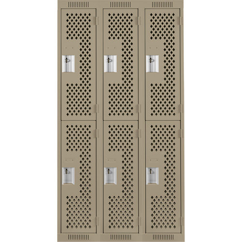Casiers Clean Line, 2 niveaux, Bloc de 3, 36" x 12" x 72", Acier, Beige, Rivet (assembl&eacute;), Perfor&eacute; Sidevic Inc.