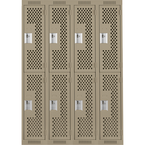 Clean Line Lockers, 2 -tier, Bank of 4, 48" x 15" x 72", Steel, Beige, Rivet (Assembled), Perforated Sidevic Inc.