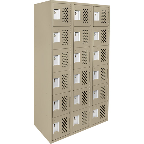 Assembled Lockerettes Clean Line Perforated Economy Lockers, 6 -tier, Bank of 3, 18" x 72" x 12", Steel Sidevic Inc.