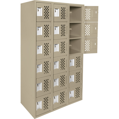 Assembled Lockerettes Clean Line Perforated Economy Lockers, 6 -tier, Bank of 3, 18" x 72" x 12", Steel Sidevic Inc.