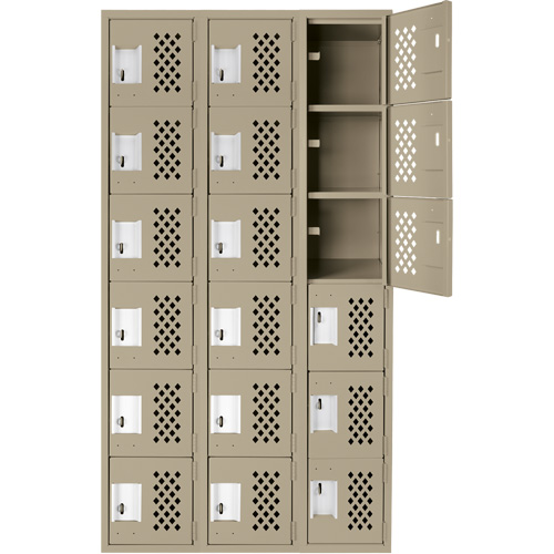 Assembled Lockerettes Clean Line Perforated Economy Lockers, 6 -tier, Bank of 3, 18" x 72" x 12", Steel Sidevic Inc.