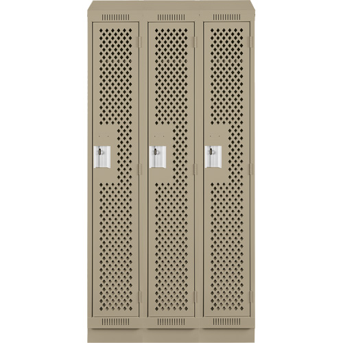 Clean Line Lockers, Bank of 3, 36" x 15" x 82", Steel, Beige, Rivet (Assembled), Perforated Sidevic Inc.