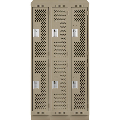 Clean Line Lockers, 2 -tier, Bank of 3, 36" x 15" x 82", Steel, Beige, Rivet (Assembled), Perforated Sidevic Inc.