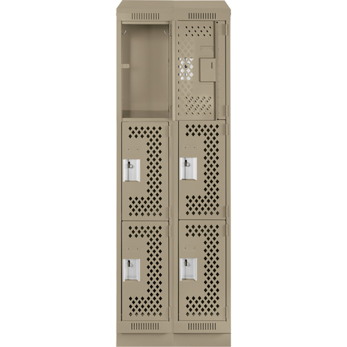 Clean Line Lockers, 3 -tier, Bank of 2, 24" x 15" x 82", Steel, Beige, Rivet (Assembled), Perforated Sidevic Inc.