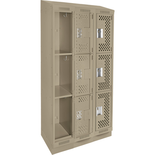 Clean Line Lockers, 3 -tier, Bank of 3, 36" x 15" x 82", Steel, Beige, Rivet (Assembled), Perforated Sidevic Inc.