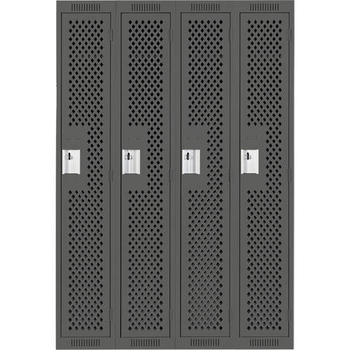 Clean Line Lockers, Bank of 4, 48" x 15" x 72", Steel, Charcoal, Rivet (Assembled), Perforated Sidevic Inc.