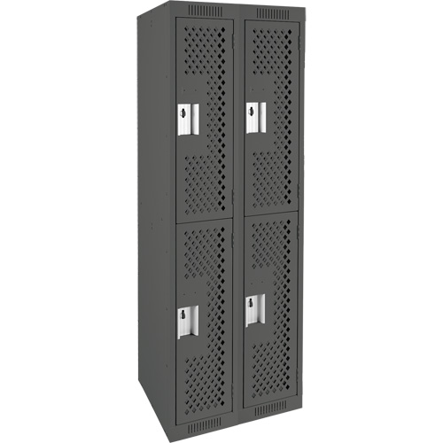 Clean Line Lockers, 2 -tier, Bank of 2, 24" x 15" x 72", Steel, Charcoal, Rivet (Assembled), Perforated Sidevic Inc.