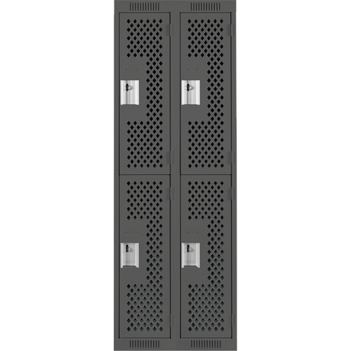 Clean Line Lockers, 2 -tier, Bank of 2, 24" x 15" x 72", Steel, Charcoal, Rivet (Assembled), Perforated Sidevic Inc.