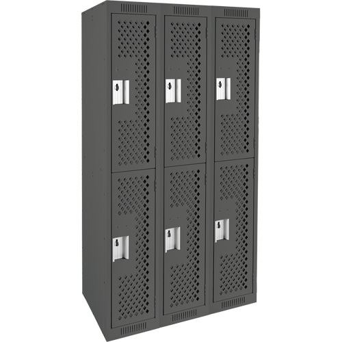 Clean Line Lockers, 2 -tier, Bank of 3, 36" x 15" x 72", Steel, Charcoal, Rivet (Assembled), Perforated Sidevic Inc.