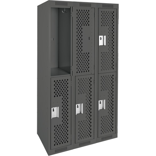 Clean Line Lockers, 2 -tier, Bank of 3, 36" x 15" x 72", Steel, Charcoal, Rivet (Assembled), Perforated Sidevic Inc.