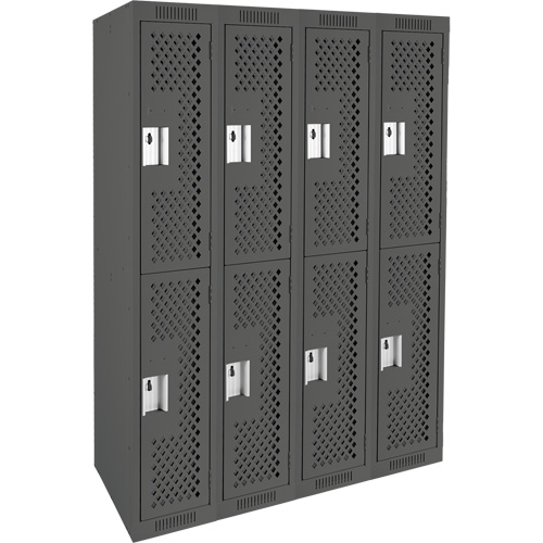 Clean Line Lockers, 2 -tier, Bank of 4, 48" x 15" x 72", Steel, Charcoal, Rivet (Assembled), Perforated Sidevic Inc.