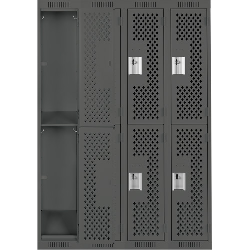 Clean Line Lockers, 2 -tier, Bank of 4, 48" x 15" x 72", Steel, Charcoal, Rivet (Assembled), Perforated Sidevic Inc.